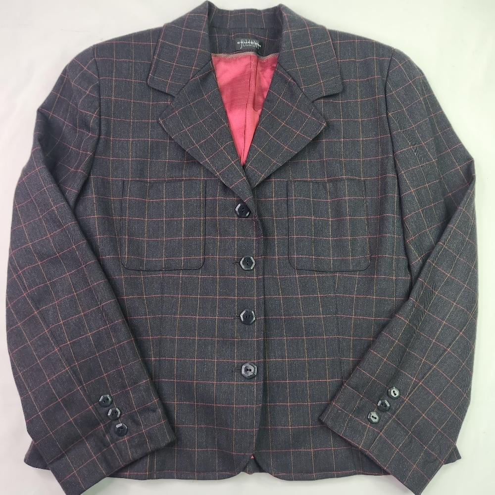 Juliana Collezione Womens Red & Black Plaid Lined Blazer Size 6
